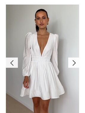 Billy J - White Deep V-Neck Long Sleeve Mini Dress - Bridal